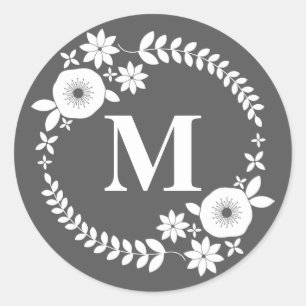 Sticker Rond Sticule de monogramme de germe blanc