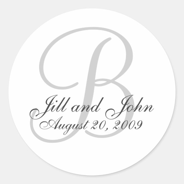 Sticker Rond Sticule de phoque Monogram B Mariage White Bride G (Devant)