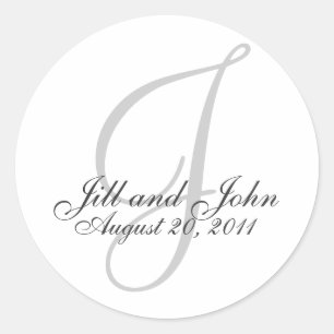 Sticker Rond Sticule de phoque Monogram J Mariage White Bride G