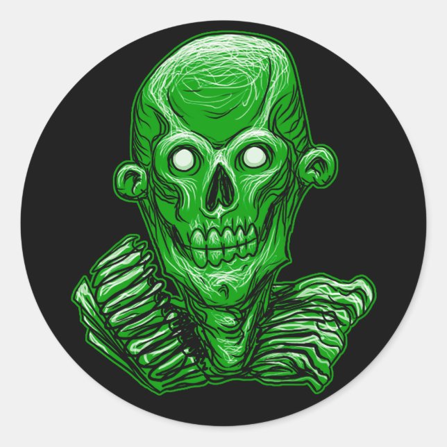 Sticker Rond Sticule de tête de crâne Zombie vert (Devant)
