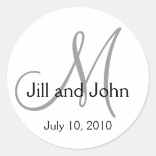 Sticker Rond Sticule gris de la mariée Mariage Monogramme