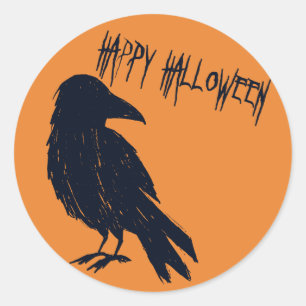 Sticker Rond Sticule orange Halloween noir Crow Silhouette