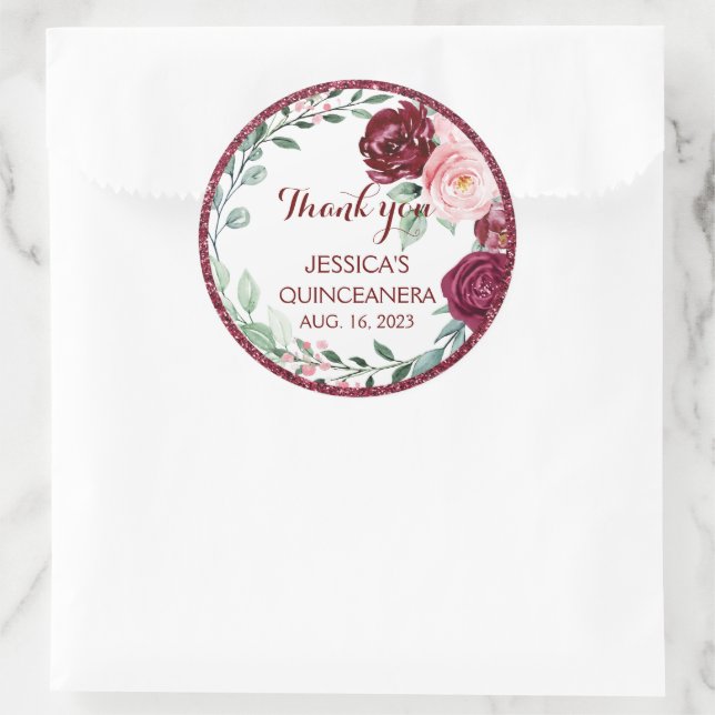 Sticker Rond Sticule rond de florale pourpre Quinceanera Lilac (Sac)
