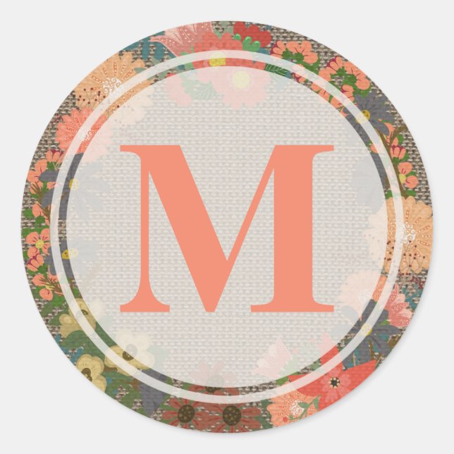 Sticker Rond Sticule rond Monogramme, couronne florale (Devant)