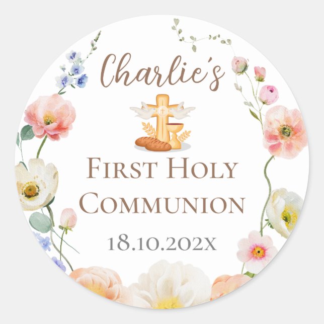 Sticker Rond Stikers floraux de la première communion (Devant)