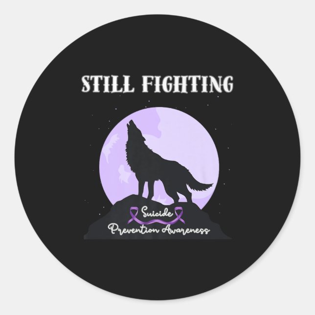 Sticker Rond Still Fighting Suicide Prevention Awareness Wolf P (Devant)