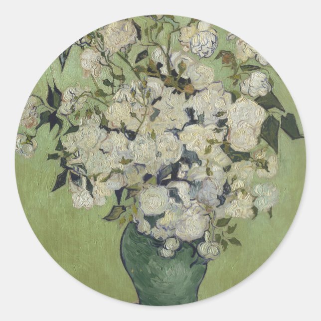 Sticker Rond Still Life Roses rose dans un vase de Van Gogh (Devant)
