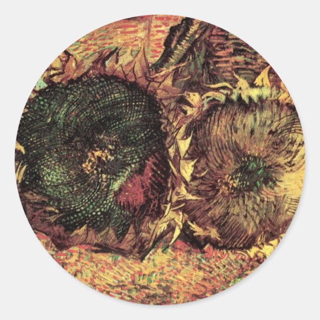 Sticker Rond Still Life Two Cut Sunflowers par Vincent van Gogh (Devant)