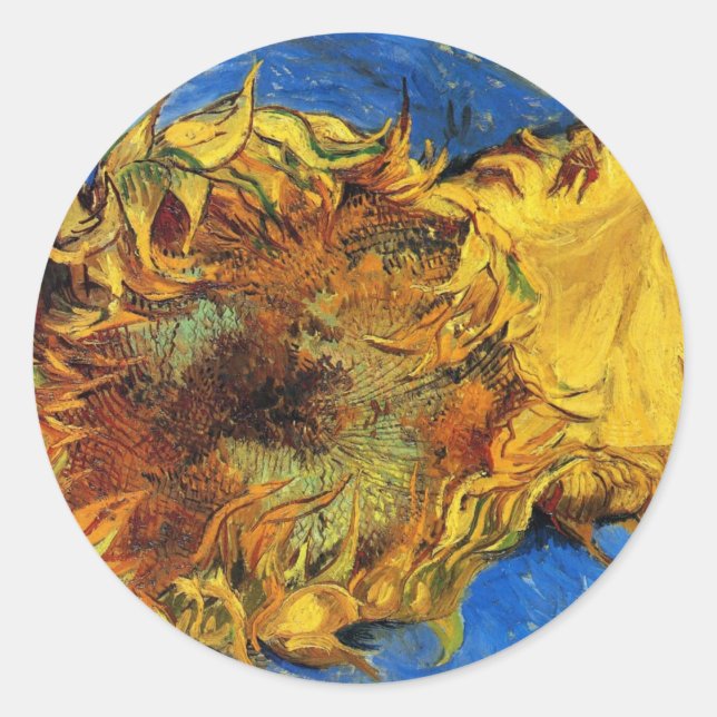 Sticker Rond Still Life Two Cut Sunflowers par Vincent van Gogh (Devant)