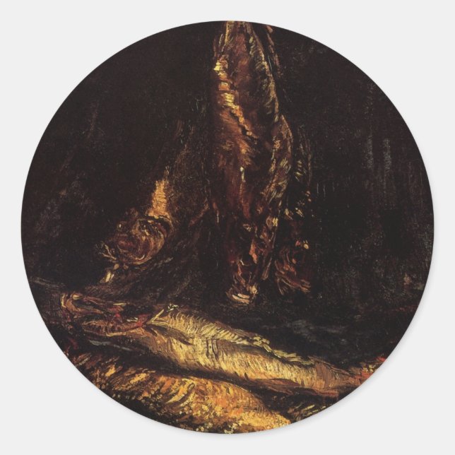 Sticker Rond Still Life with Bloaters par Vincent van Gogh (Devant)