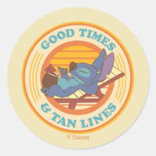 Sticker Rond Stitch   Bons temps et lignes de bronzage