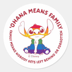 Sticker Rond Stitch   Ohana Means Family - Arc-en-ciel