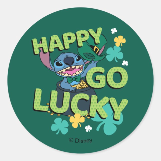 Sticker Rond Stitch | St. Patrick's Day - Happy Go Lucky (Devant)