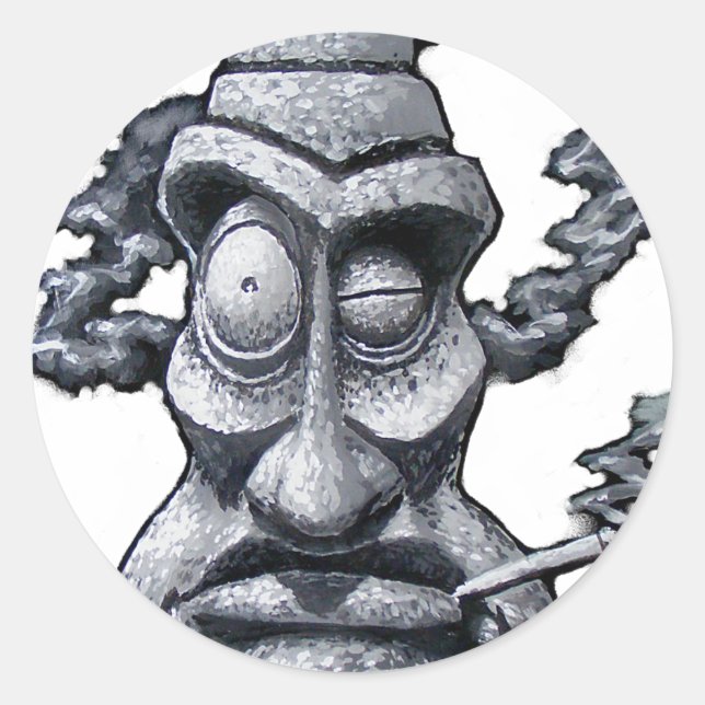 Sticker Rond Stone Smoker Tiki Man (Devant)