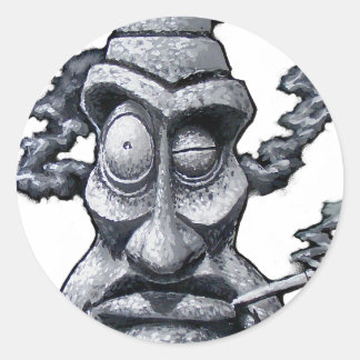 Sticker Rond Stone Smoker Tiki Man