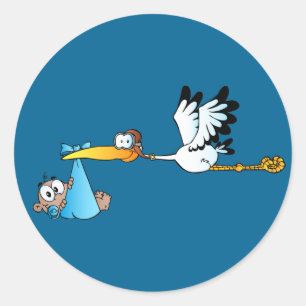 Sticker Rond Stork and Baby Boy African-American