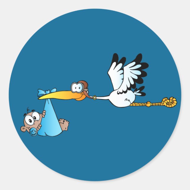 Sticker Rond Stork and Baby Boy African-American (Devant)