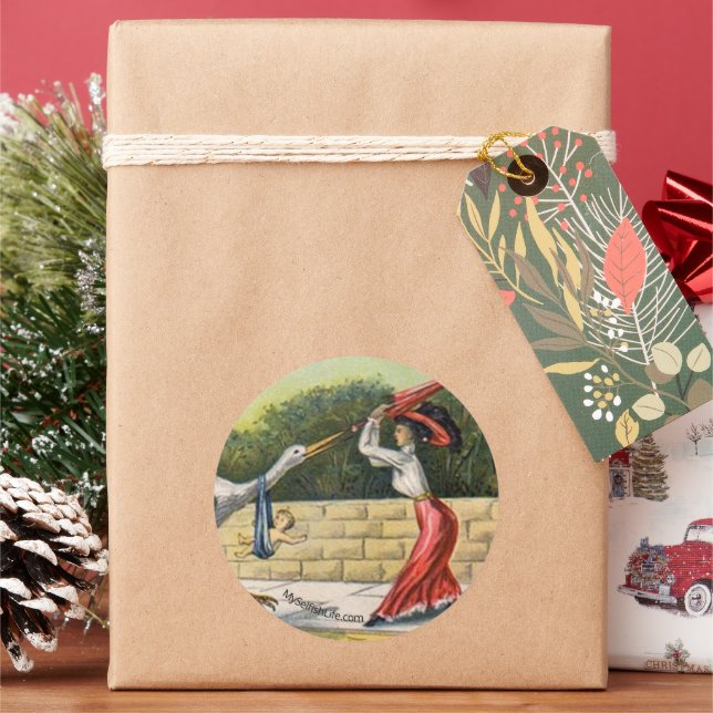 Sticker rond "Stork Attack" (sans enfant) (vacances)