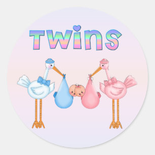 Sticker Rond Stork avec jumeaux