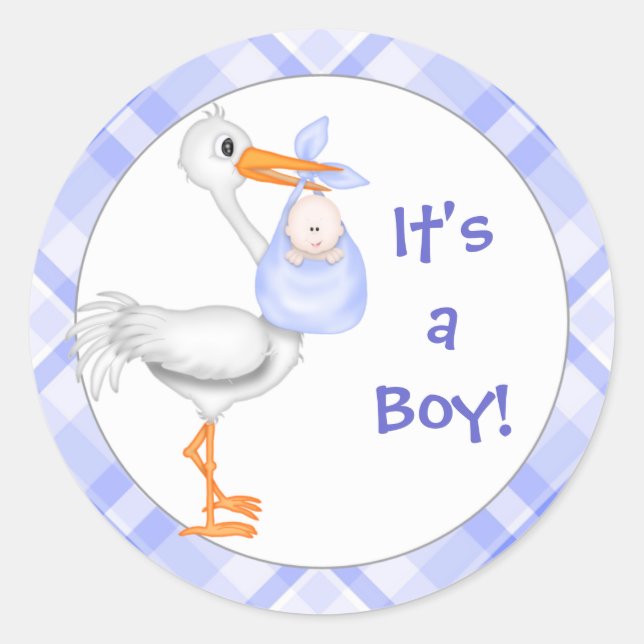 Sticker Rond Stork & Baby Boy Faire-part bébé (Devant)