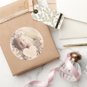 Sticker Rond Stork Baby Girl avec votre photo bébé
