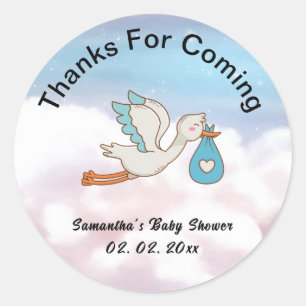 Sticker Rond Stork Bird Baby shower Merci D'Être Venu