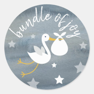 Sticker Rond Stork White Bundle Stars Watercolor Baby shower