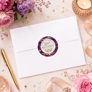 Sticker Rond Strata de 30e anniversaire violet et or