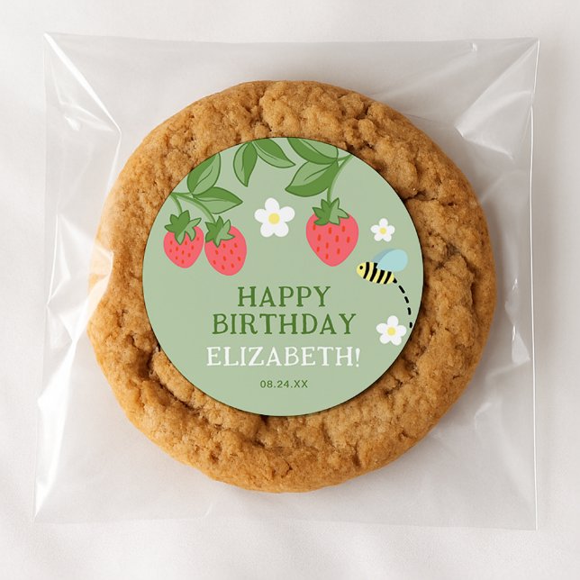 Sticker Rond Strawberry Birthday Party Favor Thank you (Créateur téléchargé)