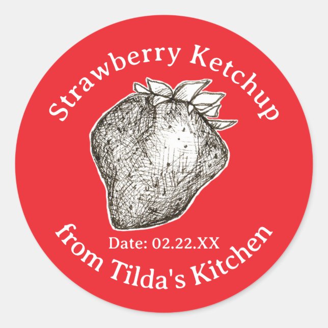 Sticker Rond Strawberry Ketchup From Kitchen Of Jar Label (Devant)