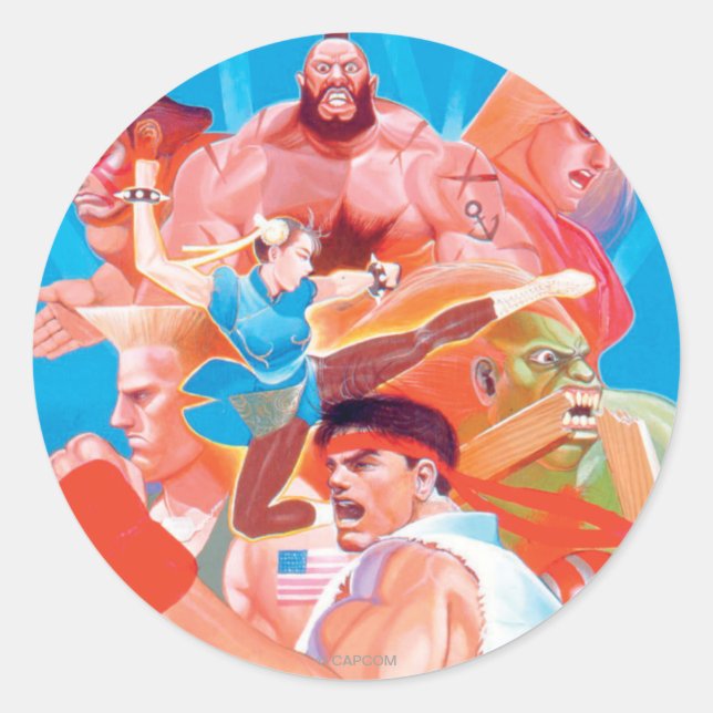 Sticker Rond Street Fighter 2 Ryu Group (Devant)