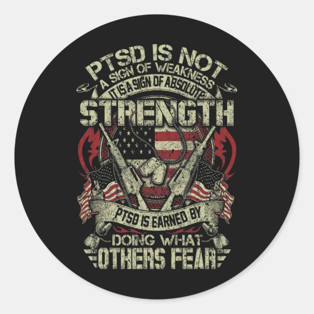Sticker Rond Stress Post-traumatique Mens Ptsd Force (Devant)