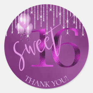 Sticker Rond String Lights & Balloons Sweet 16 Orchid ID473
