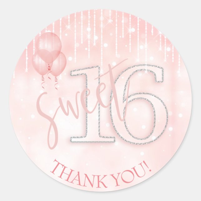 Sticker Rond String Lights & Balloons Sweet 16 Rose Gold ID473 (Devant)