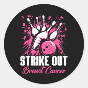 Sticker Rond Striout Breast Cancer Bowling Pink Ribbon Femmes