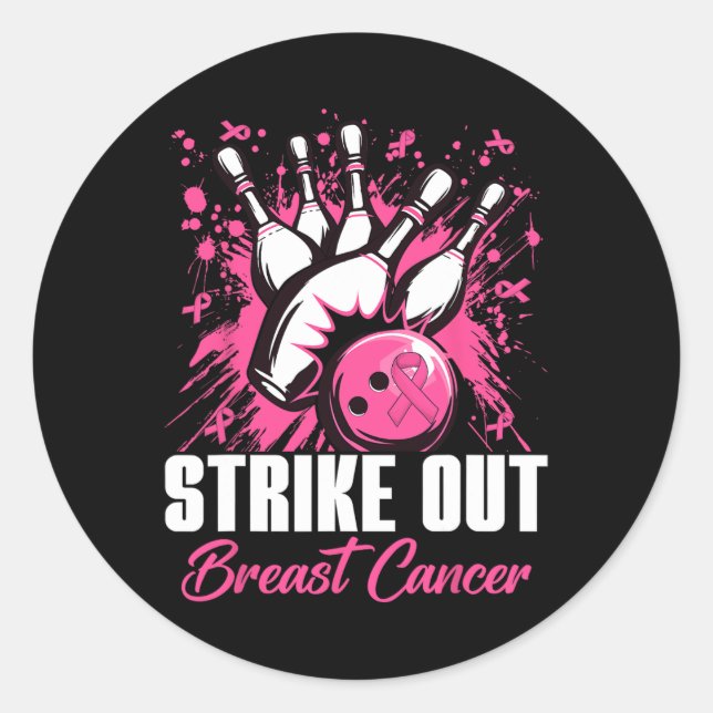 Sticker Rond Striout Breast Cancer Bowling Pink Ribbon Femmes (Devant)