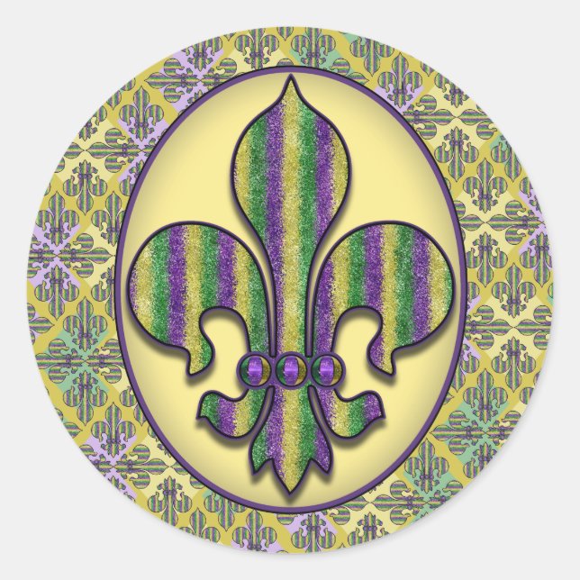 Sticker Rond Stripe Mardi Gras Fleur de lis (Devant)