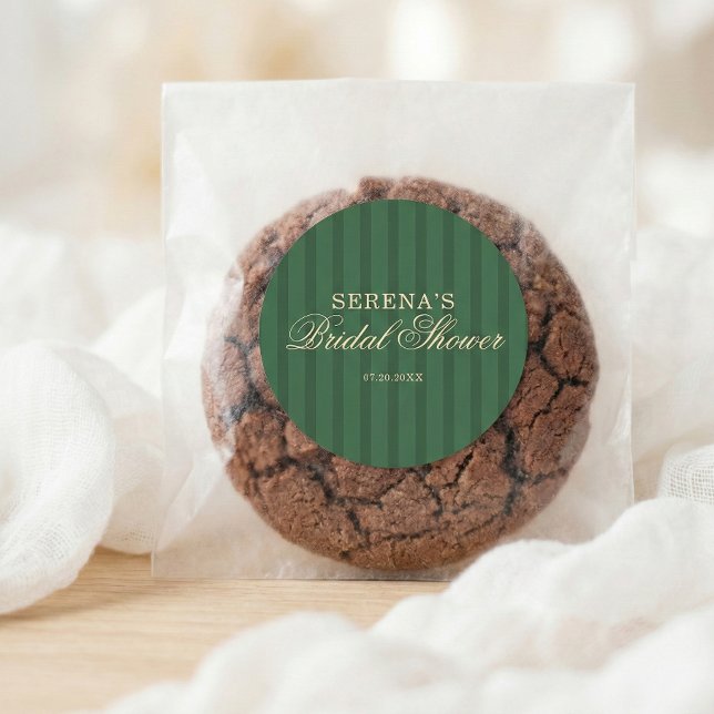 Sticker Rond Stripe Vintage Script Green Bridal Shower (Créateur téléchargé)