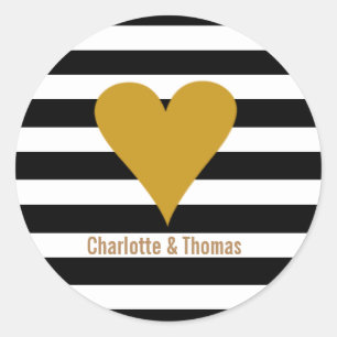 Sticker Rond Stripes modernes Gold Heart Preppy