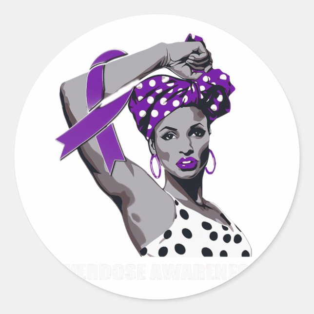 Sticker Rond Strong Afro Mom Overdose Awareness  (Devant)