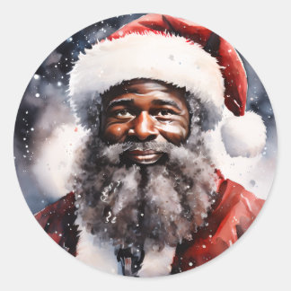 Sticker Rond Strong Black Santa Melanin Chrismas Claus Men 