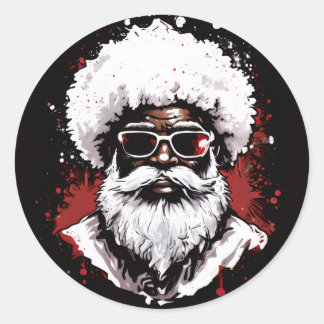 Sticker Rond Strong Black Santa Melanin Chrismas Claus Men 