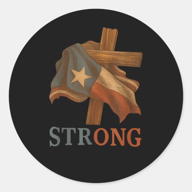 Sticker Rond Strong Texas Flag Cross Christian Texas Pride 2025 (Devant)