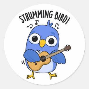 Sticker Rond Strumming Bird amusant animal jeu