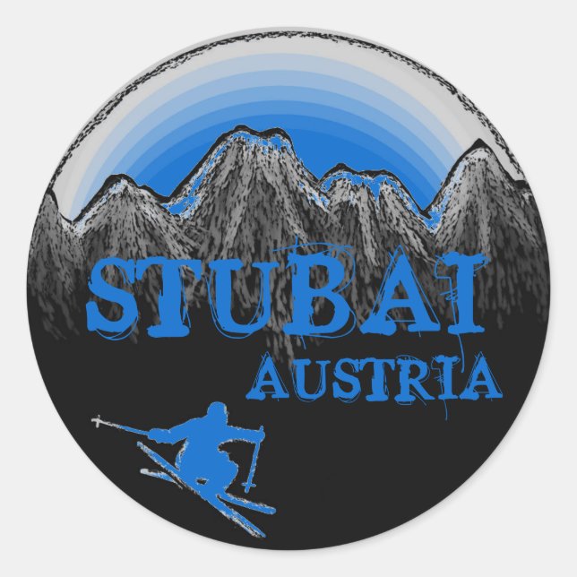 Sticker Rond Stubai Autriche bâtons de skier bleu (Devant)