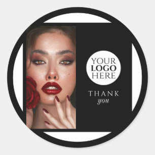 Sticker Rond Studio de Maquillage Merci Logo Noir Photo Élégant