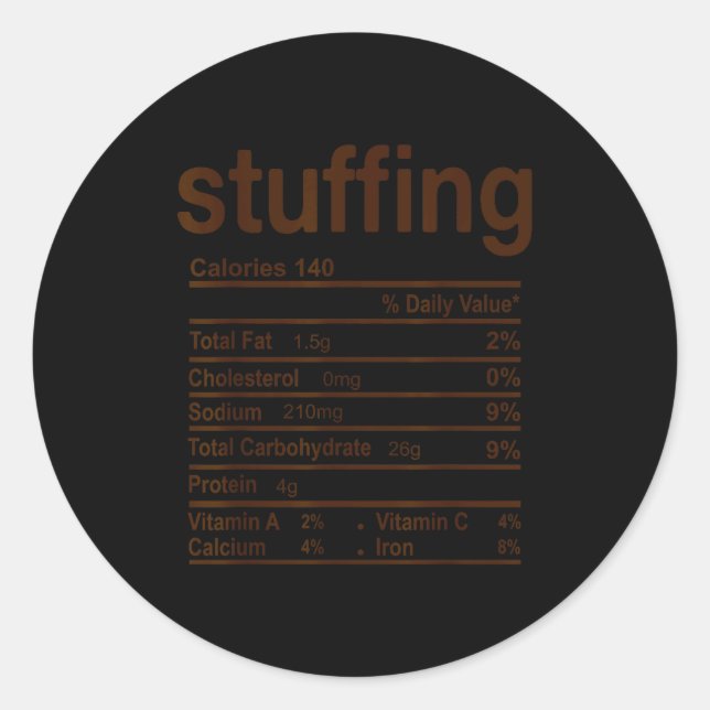 Sticker Rond Stuffing Nutrition Facts Funny Thanksgiving Food C (Devant)