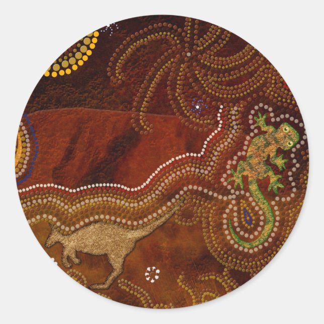 Sticker Rond Style aborigène australien Kangaroo & Gecko (Devant)