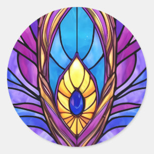 Sticker Rond Style Art Nouveau Vitrage Peacock Plumes