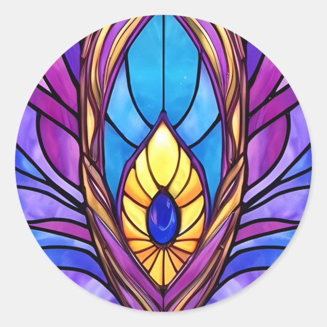 Sticker Rond Style Art Nouveau Vitrage Peacock Plumes (Devant)